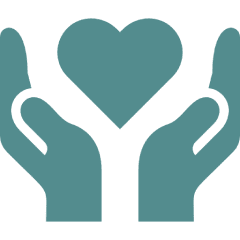 A green background with two hands holding up the heart.
