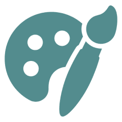 A blue dot with a paintbrush and a paint palette.