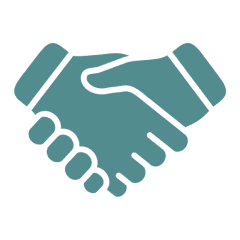 A blue handshake is shown on the screen.